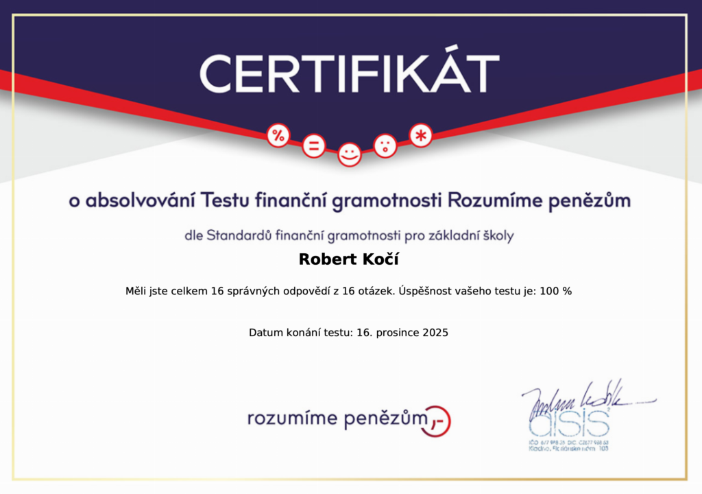 certifikát Rozumíme penězům
